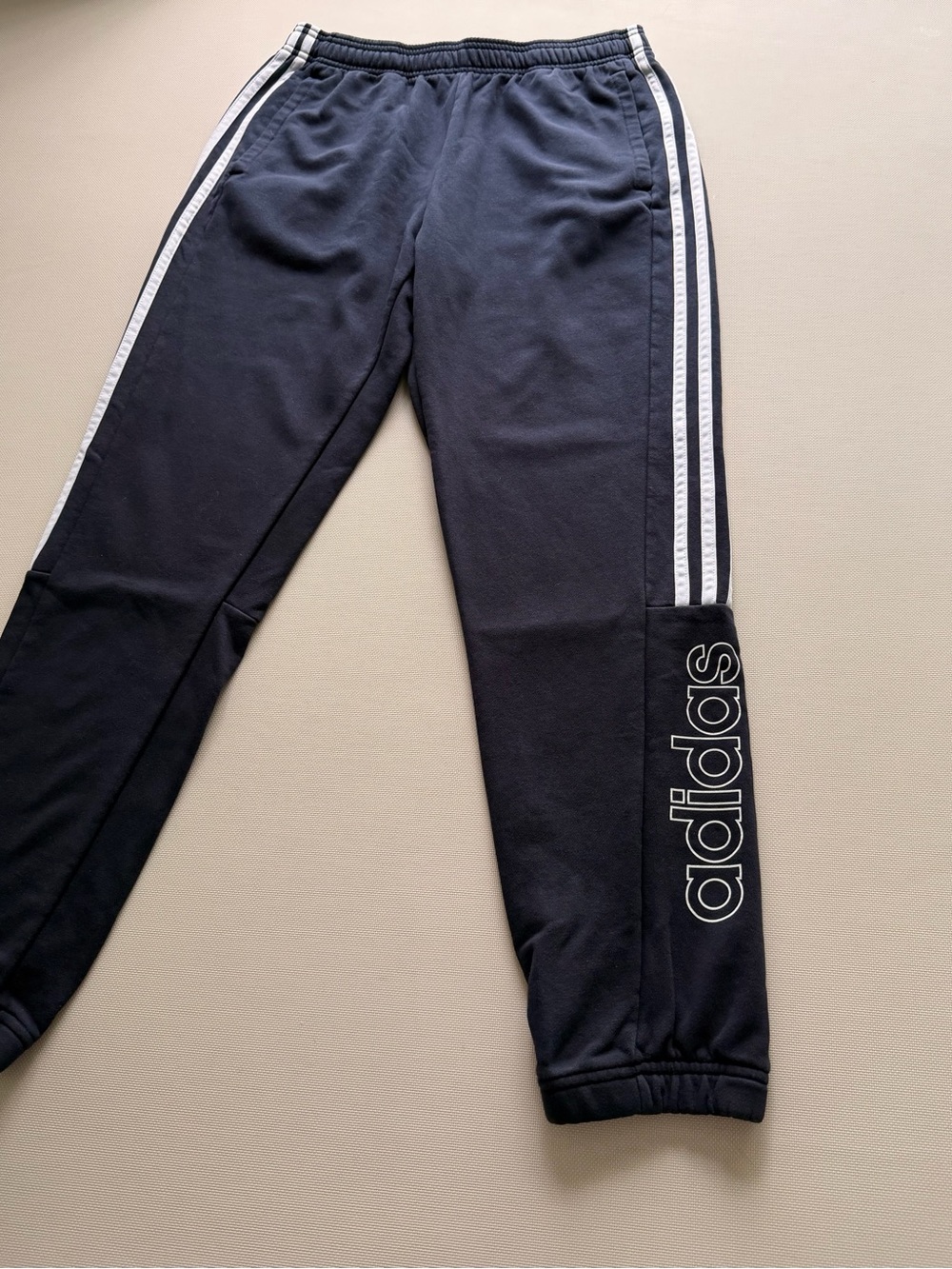 Adidas Navy Joggers with White Side Stripes